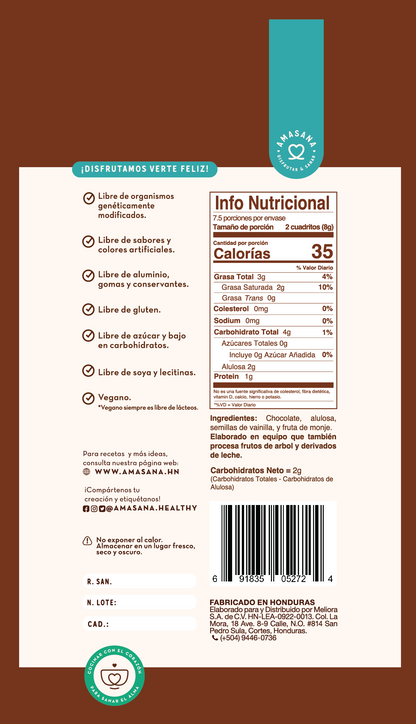 Barra de Chocolate Negro 70% (libre de azúcar)